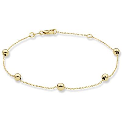 Miore Bracelet à boules pour femme en or jaune 9 carats 375 brillant 5 boules (4 x 4) avec fermoir à ressort 18,5 cm de long Miore Bracelet à boules pour femme en or jaune 9 carats 375 brillant 5 boules (4 x 4) avec fermoir à ressort 18,5 cm de long