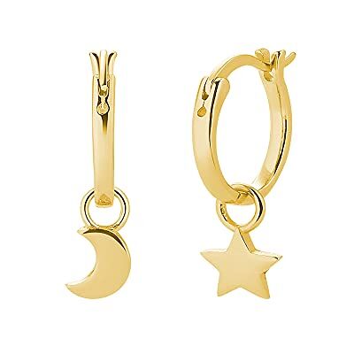 Scott Boucles d'oreilles créoles en argent sterling 925 avec pendentif pour femmes, filles et femmes Petites créoles à suspendre avec lune et étoile, Argent sterling Scott Boucles d'oreilles créoles en argent sterling 925 avec pendentif pour femmes, filles et femmes Petites créoles à suspendre avec lune et étoile, Argent sterling