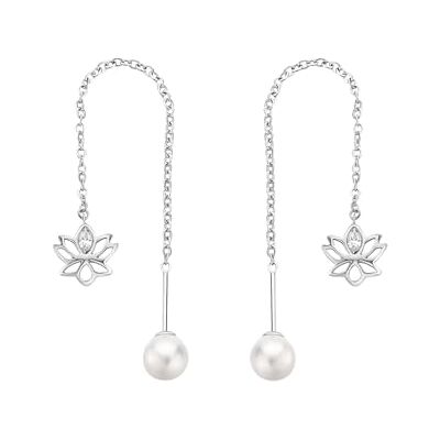 Brosway Boucles d'oreilles Chakra BHKE188 en acier inoxydable 316L avec pendentifs en forme de fleur de lotus, perles de coquillage et cristaux Brosway Boucles d'oreilles Chakra BHKE188 en acier inoxydable 316L avec pendentifs en forme de fleur de lotus, perles de coquillage et cristaux
