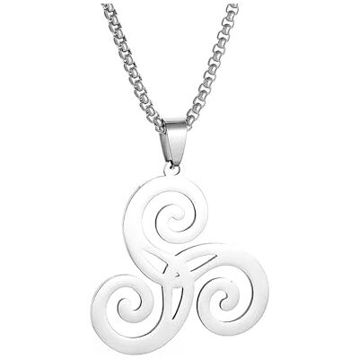 BlackAmazement Chaîne avec pendentif en acier inoxydable 316L triskele triskel rune celte rune 60 cm collier argenté noir femme homme BlackAmazement Chaîne avec pendentif en acier inoxydable 316L triskele triskel rune celte rune 60 cm collier argenté noir femme homme