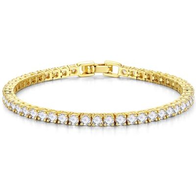 TINGN Bracelet tennis en or argenté pour femme, zircon cubique plaqué or 14 carats, élégant classique 3 mm, bracelet à taille ronde, bijou, cadeau pour femme, 17,8 cm, Laiton TINGN Bracelet tennis en or argenté pour femme, zircon cubique plaqué or 14 carats, élégant classique 3 mm, bracelet à taille ronde, bijou, cadeau pour femme, 17,8 cm, Laiton