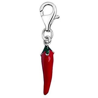 Quiges Charm Pendentif Breloque avec Fermoir Femme Plaqué Argent Piment Rouge et Vert Émaillé 3D Quiges Charm Pendentif Breloque avec Fermoir Femme Plaqué Argent Piment Rouge et Vert Émaillé 3D