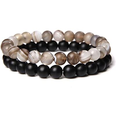 ASNAT 2pcs/set Bracelet perlé Pierre naturelle Tiger Eye Hematite Perles Bracelet Hommes Bracelet Corde Elastique Énergie,Type 32,23CM ASNAT 2pcs/set Bracelet perlé Pierre naturelle Tiger Eye Hematite Perles Bracelet Hommes Bracelet Corde Elastique Énergie,Type 32,23CM