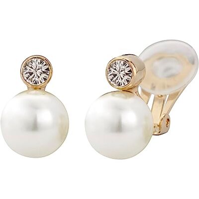 Traveller Boucles d'oreille clip Femme Perles 10 mm Blanc Cristaux 22ct dorées 113881 Traveller Boucles d'oreille clip Femme Perles 10 mm Blanc Cristaux 22ct dorées 113881