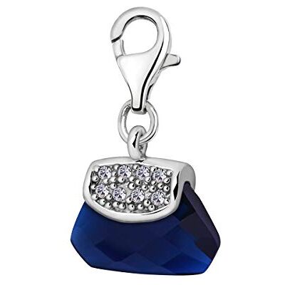 Quiges Charms Pendentif en cristal bleu zircon 3D Sac à main plaqué argent pour bracelet à breloques, Émail Cristal, Zircone cubique Quiges Charms Pendentif en cristal bleu zircon 3D Sac à main plaqué argent pour bracelet à breloques, Émail Cristal, Zircone cubique