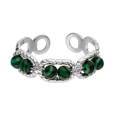 Purelei Bague Green Harmony avec perles en pierre verte, bague réglable en acier inoxydable, étanche, bague tendance taille 50-56, or, argent ou or rose Purelei Bague Green Harmony avec perles en pierre verte, bague réglable en acier inoxydable, étanche, bague tendance taille 50-56, or, argent ou or rose
