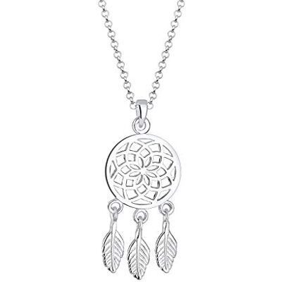 Elli Collier Femme Attrape-rêves Plume Pendentif Boho en argent sterling 925, 45, Coupe à facettes, Sans Elli Collier Femme Attrape-rêves Plume Pendentif Boho en argent sterling 925, 45, Coupe à facettes, Sans
