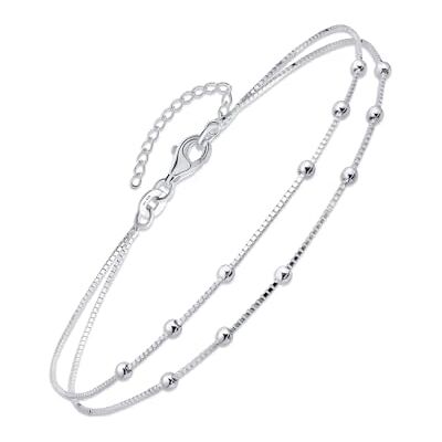 Amberta Bracelet de Cheville pour Femme en Argent Sterling 925 Chaînes de Cheville Réglables d'Été Perles Coeur Bijoux Bohème: Chaîne de Pied avec Perles Superposées Amberta Bracelet de Cheville pour Femme en Argent Sterling 925 Chaînes de Cheville Réglables d'Été Perles Coeur Bijoux Bohème: Chaîne de Pied avec Perles Superposées