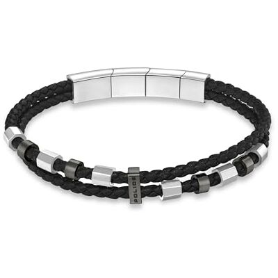 Police Bracelet Freeway en acier inoxydable et perles noires duo cuir 19 cm, One Size, Cuir Acier inoxydable, Pas de gemme Police Bracelet Freeway en acier inoxydable et perles noires duo cuir 19 cm, One Size, Cuir Acier inoxydable, Pas de gemme