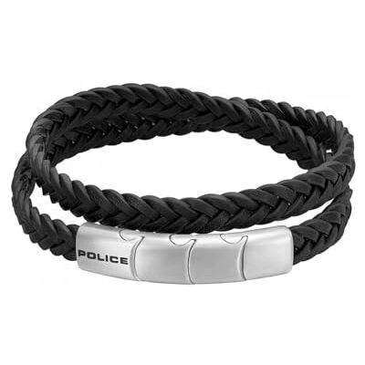 Police Bracelet tressé plat en cuir noir tressé pour homme, One Size, Acier inoxydable, Pas de gemme Police Bracelet tressé plat en cuir noir tressé pour homme, One Size, Acier inoxydable, Pas de gemme