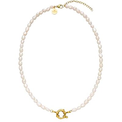 Purelei Collier à breloques Pearl Élégante chaîne de perles d'eau douce et boucle à breloques, en acier inoxydable plaqué or 18 carats, argenté, or rose, Länge: 40-45 cm, Acier inoxydable, Abalone Purelei Collier à breloques Pearl Élégante chaîne de perles d'eau douce et boucle à breloques, en acier inoxydable plaqué or 18 carats, argenté, or rose, Länge: 40-45 cm, Acier inoxydable, Abalone