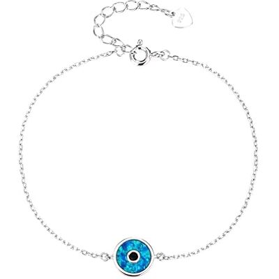 MYSTIC JEWELS Bracelet œil turc opale synthétique Argent sterling 925 rhodium Design rond Réglable 16+3 cm Pochette cadeau MYSTIC JEWELS Bracelet œil turc opale synthétique Argent sterling 925 rhodium Design rond Réglable 16+3 cm Pochette cadeau