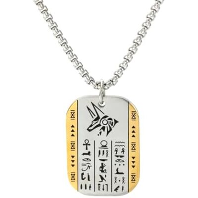 BlackAmazement Collier en acier inoxydable 316L avec pendentif en forme d'Égypte mythologie Anubis Horus Hiéroglyphes Argenté/noir/or Pour homme et femme BlackAmazement Collier en acier inoxydable 316L avec pendentif en forme d'Égypte mythologie Anubis Horus Hiéroglyphes Argenté/noir/or Pour homme et femme