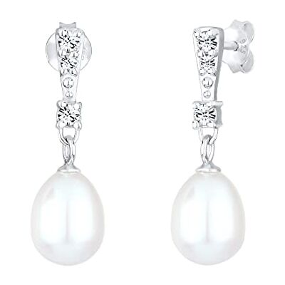 Elli Boucles d'Oreilles Perle d'Eau Douce Cristal Femme (925/1000) Argent, Argent sterling, Cristal Swarovski Elli Boucles d'Oreilles Perle d'Eau Douce Cristal Femme (925/1000) Argent, Argent sterling, Cristal Swarovski