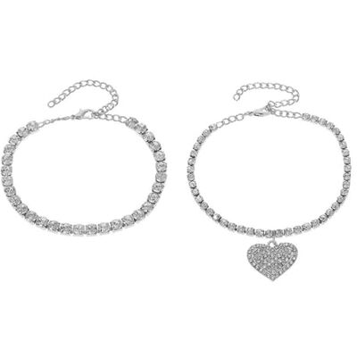 meberg Karma NH11165946 Lot de 2 bracelets de cheville en forme de cœur Argent, or rose ou or meberg Karma NH11165946 Lot de 2 bracelets de cheville en forme de cœur Argent, or rose ou or