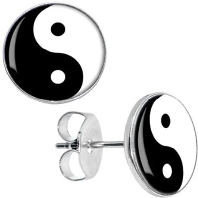 BlackAmazement Lot de 2 boucles d'oreilles en acier inoxydable 316L Symbole Yin Yang Taijitu Noir et blanc Pour homme et femme BlackAmazement Lot de 2 boucles d'oreilles en acier inoxydable 316L Symbole Yin Yang Taijitu Noir et blanc Pour homme et femme