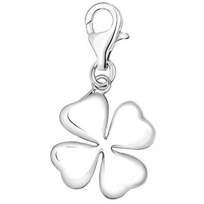 Quiges Charm Pendentif Breloque avec Fermoir Femme Plaqué Argent Trèfle à 4 Feuilles 3D Lucky Quiges Charm Pendentif Breloque avec Fermoir Femme Plaqué Argent Trèfle à 4 Feuilles 3D Lucky