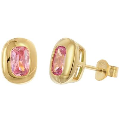 trendor Boucles d'oreilles pour femmes, puces d'oreilles en argent 925 plaqué or, zircone cubique rose 21446-09 trendor Boucles d'oreilles pour femmes, puces d'oreilles en argent 925 plaqué or, zircone cubique rose 21446-09