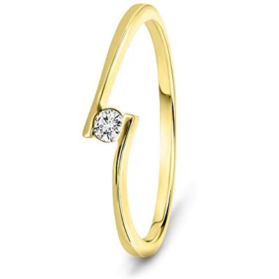 Miore Bague pour Femmes Bague de Fiançailles Solitaire avec Diamant 0.05 Ct en Or blanc/Or jaune 9 Carat / 375 Or, Bijoux Miore Bague pour Femmes Bague de Fiançailles Solitaire avec Diamant 0.05 Ct en Or blanc/Or jaune 9 Carat / 375 Or, Bijoux