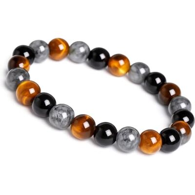 Unique Bracelet 3 chakras pour homme et femme de 8 mm en pierre naturelle avec œil de tigre labradorite en onyx noir élastique fait à la main Unique Bracelet 3 chakras pour homme et femme de 8 mm en pierre naturelle avec œil de tigre labradorite en onyx noir élastique fait à la main