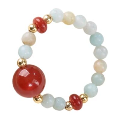 JINGXIGE Bague Pierre Naturelle Femme Bague En Pierre D'Amazonite De 3mm Avec Grès Doré Et Perles De Nacre Blanche Et D'Agate Rouge JINGXIGE Bague Pierre Naturelle Femme Bague En Pierre D'Amazonite De 3mm Avec Grès Doré Et Perles De Nacre Blanche Et D'Agate Rouge