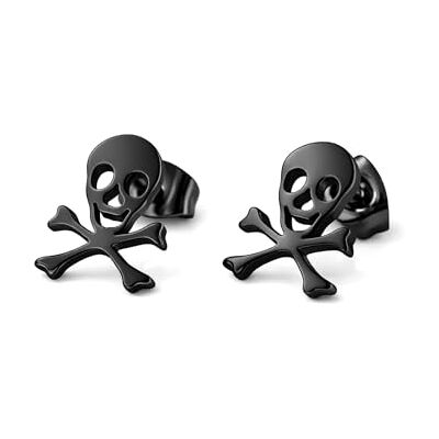 BlackAmazement Lot de 2 boucles d'oreilles en acier inoxydable 316L Croix Pirate Tête de mort Or rose Argent Noir poli Pour homme et femme BlackAmazement Lot de 2 boucles d'oreilles en acier inoxydable 316L Croix Pirate Tête de mort Or rose Argent Noir poli Pour homme et femme