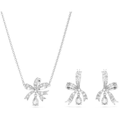 Swarovski Volta Necklace and Earrings, Bow Design, Clear Crystal Necklace and Earrings in a Rhodium Plated Setting, from the Volta Collection Swarovski Volta Necklace and Earrings, Bow Design, Clear Crystal Necklace and Earrings in a Rhodium Plated Setting, from the Volta Collection