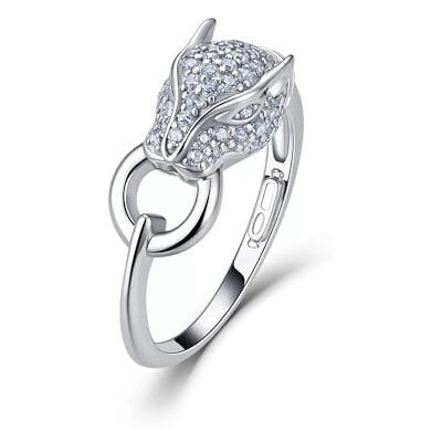 ZUOHUI Bague unisexe en argent Sterling 925 Moissanite tête de léopard pavé complet réglable(Silver,8) ZUOHUI Bague unisexe en argent Sterling 925 Moissanite tête de léopard pavé complet réglable(Silver,8)