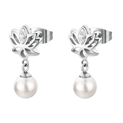 Brosway CHAKRA Boucles d'oreilles Femme Clous d'oreilles en Acier Inoxydable avec Cristaux Fleur de Lotus et Perle Argent 1.7cm BHKE178 Brosway CHAKRA Boucles d'oreilles Femme Clous d'oreilles en Acier Inoxydable avec Cristaux Fleur de Lotus et Perle Argent 1.7cm BHKE178