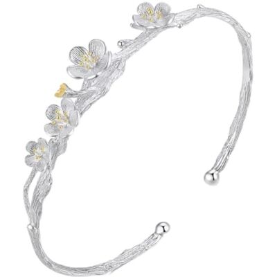 CWZZWS Bijoux 925 Femme Manchette Bracelet Fleur de Prunier Réglable Charm Bracelet Fille Mariage Bijoux Cadeaux Bijoux CWZZWS Bijoux 925 Femme Manchette Bracelet Fleur de Prunier Réglable Charm Bracelet Fille Mariage Bijoux Cadeaux Bijoux