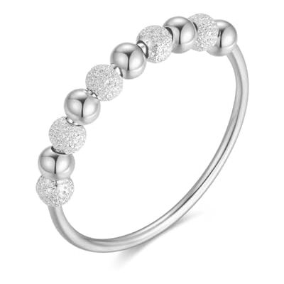 Scott Bague anti-stress en argent sterling 925 avec boules scintillantes rotatives, aide à la relaxation avec perles à tourner pour femmes et femmes, string apaisant et thérapeutique Scott Bague anti-stress en argent sterling 925 avec boules scintillantes rotatives, aide à la relaxation avec perles à tourner pour femmes et femmes, string apaisant et thérapeutique
