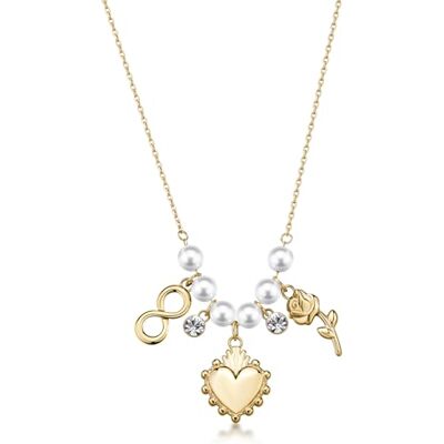 Brosway Collier femme avec perles et cristaux, pendentif cœur en or, chaîne élégante BHKN184 Brosway Collier femme avec perles et cristaux, pendentif cœur en or, chaîne élégante BHKN184