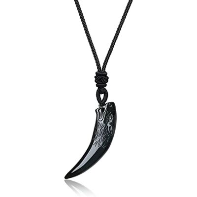 COAI Collier Réglable Pendentif Dent de Loup Pierre Unisexe, Obsidienne COAI Collier Réglable Pendentif Dent de Loup Pierre Unisexe, Obsidienne