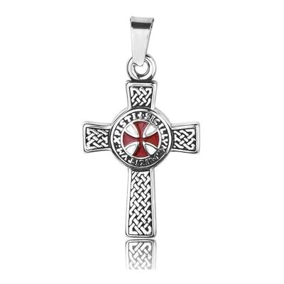 BlackAmazement Collier en acier inoxydable 316L avec pendentif croisé templier en forme de croix Argenté/rouge/noir Pour homme et femme BlackAmazement Collier en acier inoxydable 316L avec pendentif croisé templier en forme de croix Argenté/rouge/noir Pour homme et femme