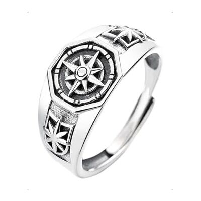 KONFEN Bague réglable en argent Fidget noire ouverte Index Pied Deux doigts Vintage Rétro Unisexe KONFEN Bague réglable en argent Fidget noire ouverte Index Pied Deux doigts Vintage Rétro Unisexe