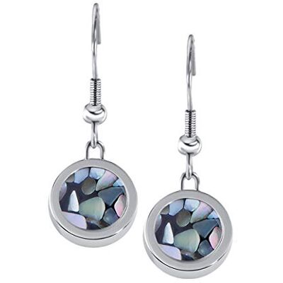 Quiges Boucles d'oreilles en acier inoxydable argenté 12 mm avec mini pièce de monnaie en forme de goutte et pièce de coquillage gris Quiges Boucles d'oreilles en acier inoxydable argenté 12 mm avec mini pièce de monnaie en forme de goutte et pièce de coquillage gris