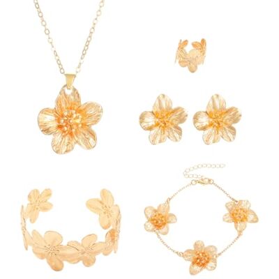 Gkaopi Ensemble de bijoux pour femme mode pétales de métal irréguliers ouvert bague bracelet collier et pendentif boucles d'oreilles hypoallergéniques Boho fleur parure bijoux cadeau Gkaopi Ensemble de bijoux pour femme mode pétales de métal irréguliers ouvert bague bracelet collier et pendentif boucles d'oreilles hypoallergéniques Boho fleur parure bijoux cadeau