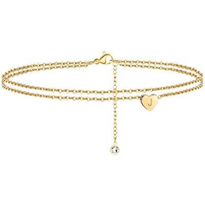 TINGN Bracelets de cheville en couches avec initiales en or, pour femmes filles, en forme de cœur avec lettres, faites à la main, en or 14 carats, bijoux de plage, cadeaux pour femmes, Taglia unica TINGN Bracelets de cheville en couches avec initiales en or, pour femmes filles, en forme de cœur avec lettres, faites à la main, en or 14 carats, bijoux de plage, cadeaux pour femmes, Taglia unica