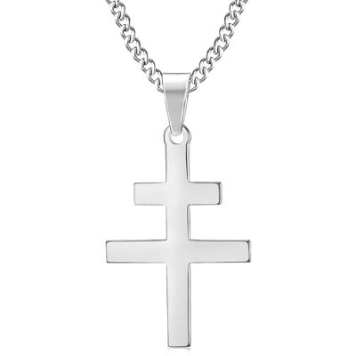BOBIJOO JEWELRY Pendentif Collier Croix de Lorraine Patriarcale D'Anjou Résistance Française Acier 316L Argentée BOBIJOO JEWELRY Pendentif Collier Croix de Lorraine Patriarcale D'Anjou Résistance Française Acier 316L Argentée