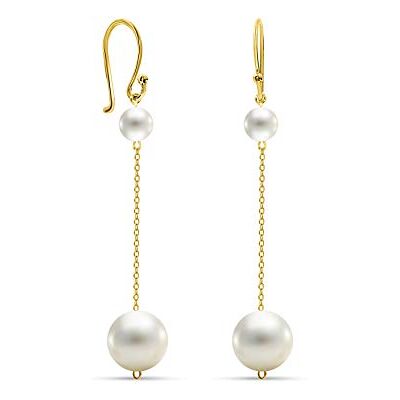 Miore Bijoux pour Femmes Boucles d'Oreilles pendantes avec Perles d'eau douce blanches 7.5 mm Boucles d'Oreilles en Or Jaune 14 Carats / 585 Or, OR Miore Bijoux pour Femmes Boucles d'Oreilles pendantes avec Perles d'eau douce blanches 7.5 mm Boucles d'Oreilles en Or Jaune 14 Carats / 585 Or, OR