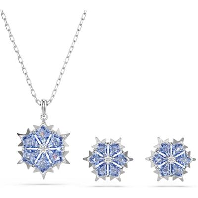 Swarovski Parure Magic, ensemble collier et boucles d'oreilles, design flocon de neige, cristaux Zirconia bleus, bijoux en métal rhodié Swarovski Parure Magic, ensemble collier et boucles d'oreilles, design flocon de neige, cristaux Zirconia bleus, bijoux en métal rhodié