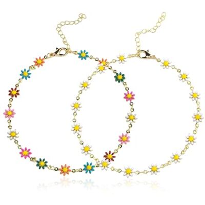 EHDWXVZM Lot de 2 bracelets de cheville avec motif marguerites Pour femme Style bohème Réglables Bijoux de pied EHDWXVZM Lot de 2 bracelets de cheville avec motif marguerites Pour femme Style bohème Réglables Bijoux de pied