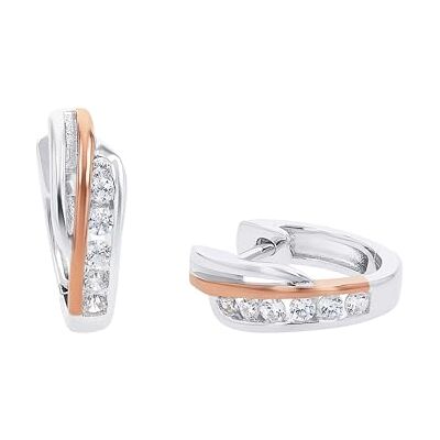 amor Boucles d'oreilles créoles en argent sterling 925 avec zircone synthétique, 1,2 cm, bicolore, livrées dans une boîte cadeau, Silber 925, Argent sterling, Zircone cubique amor Boucles d'oreilles créoles en argent sterling 925 avec zircone synthétique, 1,2 cm, bicolore, livrées dans une boîte cadeau, Silber 925, Argent sterling, Zircone cubique