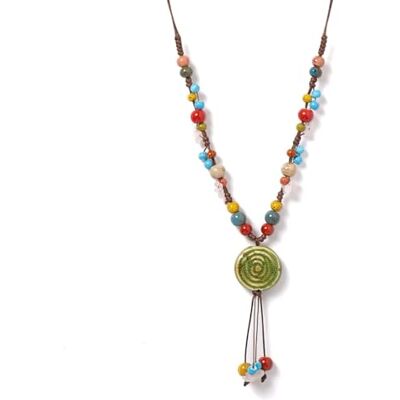 DEJIN Long collier en céramique fait à la main avec pendentif réglable en cristal vert style bohème vintage pour femme DEJIN Long collier en céramique fait à la main avec pendentif réglable en cristal vert style bohème vintage pour femme