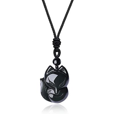 COAI Collier Ajustable Pendentif Renard Obsidienne Unisexe, Pierre, Obsidienne COAI Collier Ajustable Pendentif Renard Obsidienne Unisexe, Pierre, Obsidienne