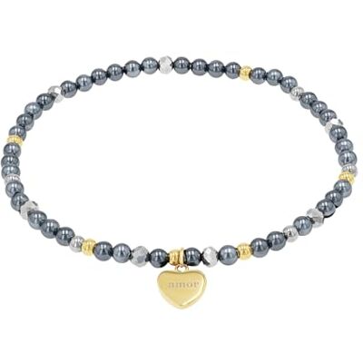 amor Bracelet Femme en Acier Inoxydable Argent Or Avec Hématite et Perles Pendentif Coeur amor Bracelet Femme en Acier Inoxydable Argent Or Avec Hématite et Perles Pendentif Coeur