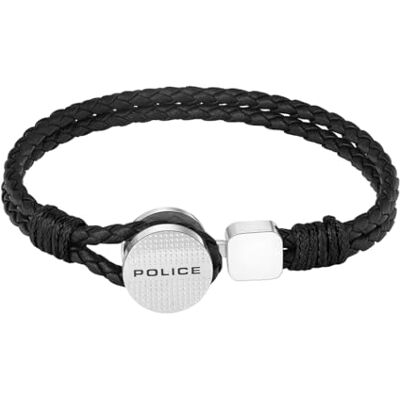 Police Deep-Set Bracelet pour hommes Acier inoxydable avec cuir (Noir) Police Deep-Set Bracelet pour hommes Acier inoxydable avec cuir (Noir)