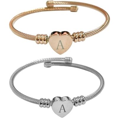 NyxSeat Lot de 2 Bracelets en Fil de Fer avec Lettre A Ouvert de Couple Personnalisé Cadeau (Argent, Or Rose) NyxSeat Lot de 2 Bracelets en Fil de Fer avec Lettre A Ouvert de Couple Personnalisé Cadeau (Argent, Or Rose)