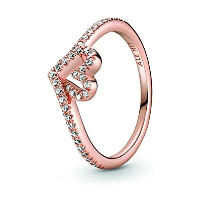 PANDORA Bague Cœur Chevron Scintillante en métal plaqué or rose 14 carats avec zircones cubiques transparentes, taille 60 PANDORA Bague Cœur Chevron Scintillante en métal plaqué or rose 14 carats avec zircones cubiques transparentes, taille 60