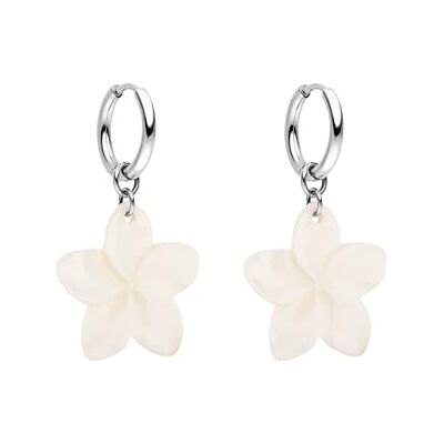 Purelei Plumeria Boucles d'oreilles créoles étanches avec pendentif en forme de fleur en acier inoxydable plaqué or 14 carats, argent et plaqué or rose 18 carats Purelei Plumeria Boucles d'oreilles créoles étanches avec pendentif en forme de fleur en acier inoxydable plaqué or 14 carats, argent et plaqué or rose 18 carats